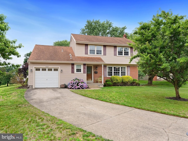2505 Yellowstone Rd, Cinnaminson, NJ 08077 - view of front of property with a garage, driveway, a front yard, and brick siding