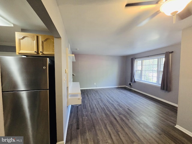 9090 Moonshine Holw Unit C, Laurel, MD 20723 - kitchen with freestanding refrigerator, dark wood-style flooring, ceiling fan, and open floor plan