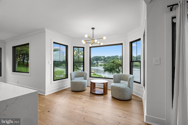 9 W Shore Ct, Landenberg, PA 19350 - sitting room featuring crown molding, light wood finished floors, and a chandelier
