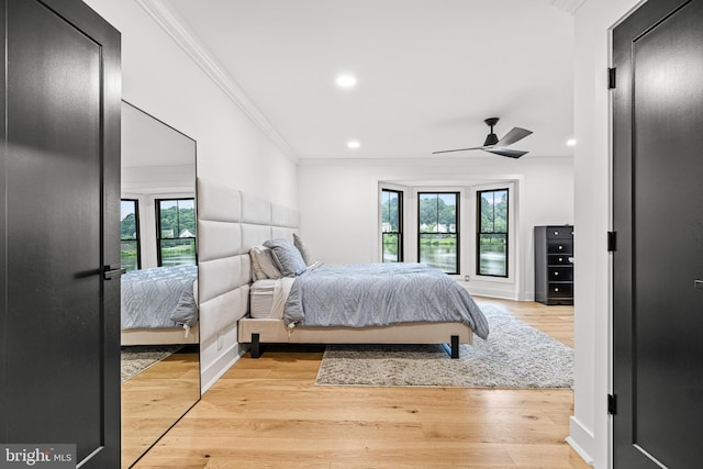 9 W Shore Ct, Landenberg, PA 19350 - bedroom with ornamental molding, multiple windows, recessed lighting, light wood-style floors, and a ceiling fan