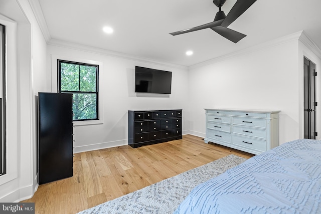 9 W Shore Ct, Landenberg, PA 19350 - bedroom with crown molding, light wood finished floors, ceiling fan, and recessed lighting