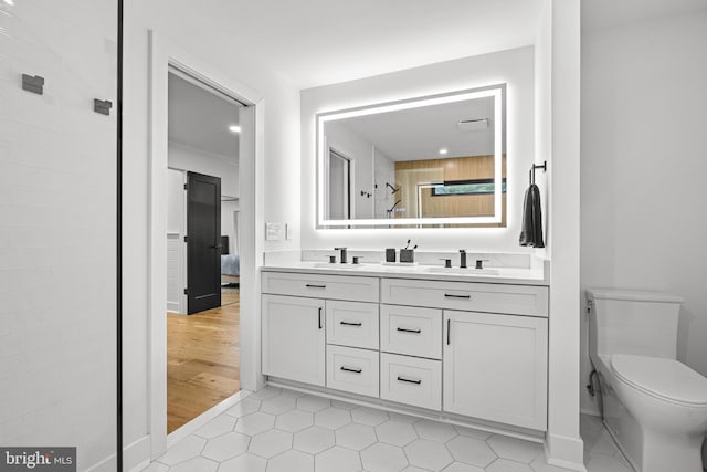 9 W Shore Ct, Landenberg, PA 19350 - bathroom featuring double vanity, tile patterned floors, and a tile shower