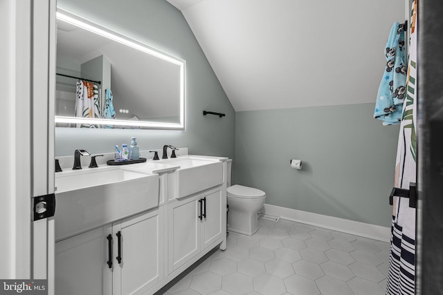 9 W Shore Ct, Landenberg, PA 19350 - full bathroom with vaulted ceiling, vanity, tile patterned flooring, and curtained shower