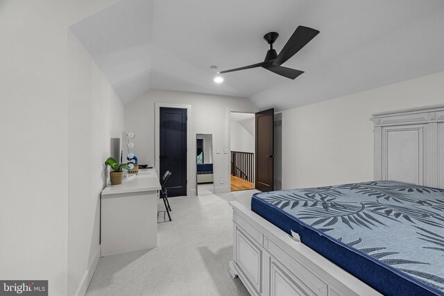 9 W Shore Ct, Landenberg, PA 19350 - bedroom featuring light colored carpet, lofted ceiling, and a ceiling fan