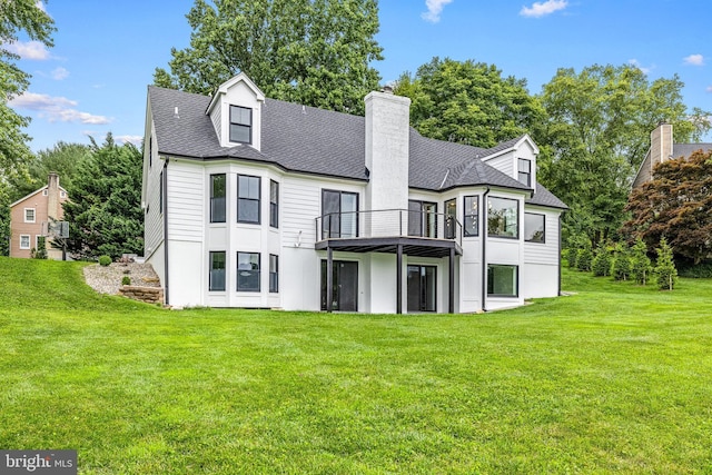9 W Shore Ct, Landenberg, PA 19350 - back of property featuring a lawn, a shingled roof, and a chimney