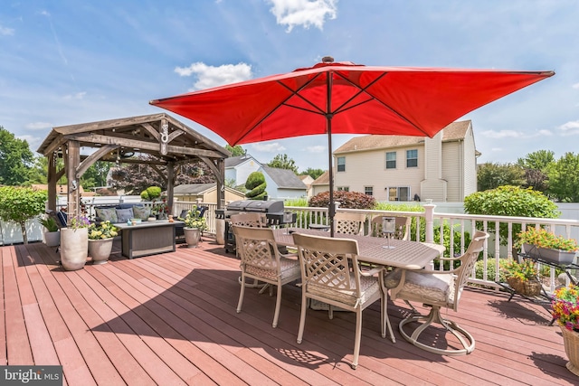 2404 Elfreths Aly, Bensalem, PA 19020 - wooden deck featuring outdoor dining area, a gazebo, and grilling area