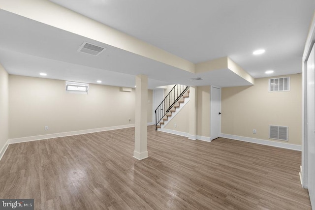 201 E Franklin Ave, Edgewater Park, NJ 08010 - below grade area featuring wood finished floors, stairs, and recessed lighting