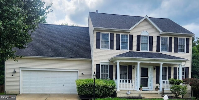 28 Rollingside Dr, Fredericksburg, VA 22406 - colonial inspired home with covered porch, a shingled roof, and driveway