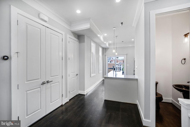 2015 Flagler Pl NW Unit 2, Washington, DC 20001 - hall with dark wood-type flooring, recessed lighting, and ornamental molding