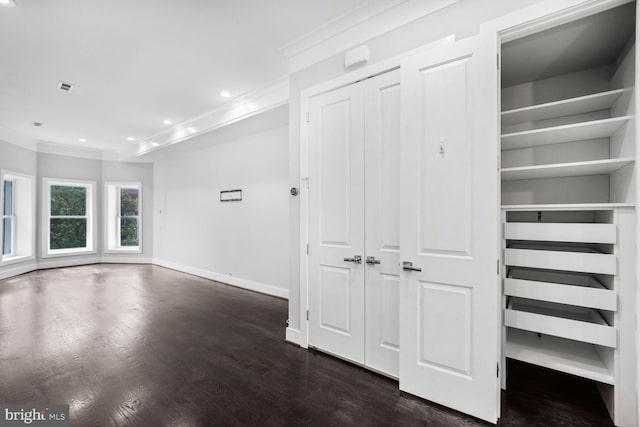 2015 Flagler Pl NW Unit 2, Washington, DC 20001 - unfurnished living room featuring crown molding, dark wood-style flooring, and recessed lighting
