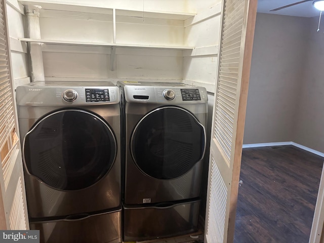 4 Linden Ct, Sicklerville, NJ 08081 - washroom featuring washer and clothes dryer, wood finished floors, and ceiling fan