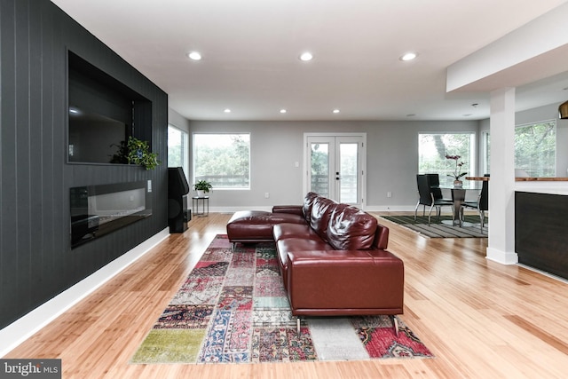 2432 S Culpeper St, Arlington, VA 22206 - living room with light wood finished floors, recessed lighting, and french doors