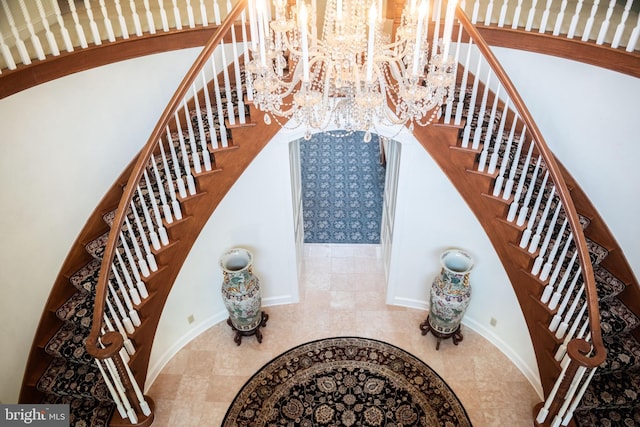 160 Fox Rd, Palmyra, PA 17078 - stairway featuring a chandelier and baseboards