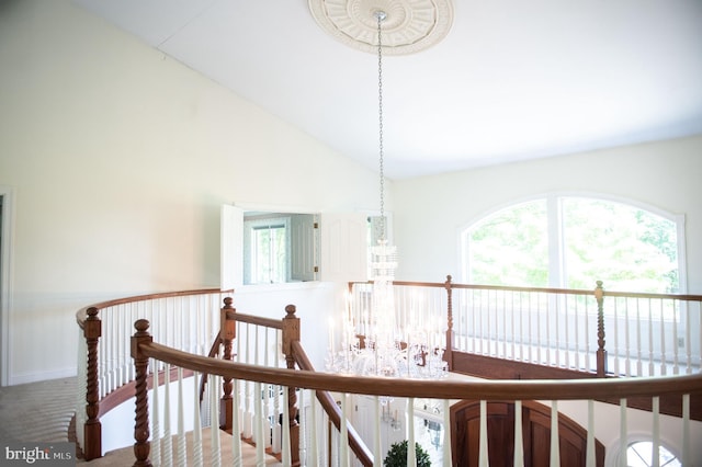 160 Fox Rd, Palmyra, PA 17078 - stairway featuring carpet floors and high vaulted ceiling
