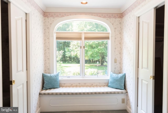 160 Fox Rd, Palmyra, PA 17078 - living area with wallpapered walls, healthy amount of natural light, and crown molding
