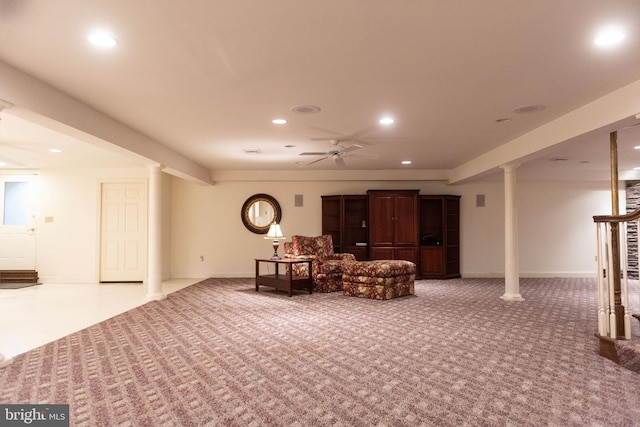160 Fox Rd, Palmyra, PA 17078 - finished below grade area with recessed lighting, ceiling fan, and carpet