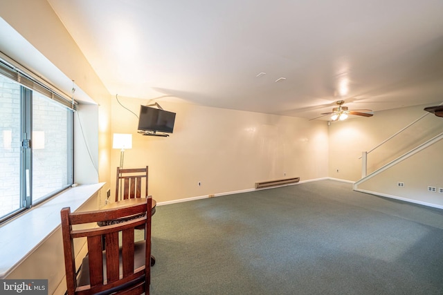 507 Foxwood Ln Unit 507, Paoli, PA 19301 - unfurnished living room featuring a baseboard radiator, ceiling fan, and carpet flooring