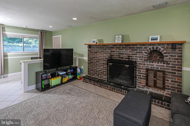10 Camelia Ct, Lawrence Township, NJ 08648 - living room featuring a fireplace, tile patterned flooring, and recessed lighting