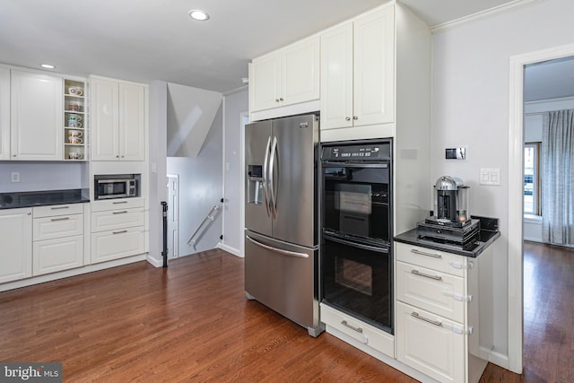 10 Camelia Ct, Lawrence Township, NJ 08648 - kitchen featuring stainless steel appliances, dark countertops, dark wood-style floors, white cabinets, and recessed lighting