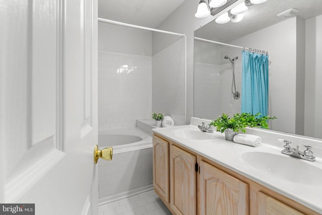 2508 Smoketree Ln, Crofton, MD 21114 - bathroom with double vanity, tiled shower / bath combo, and tile patterned floors