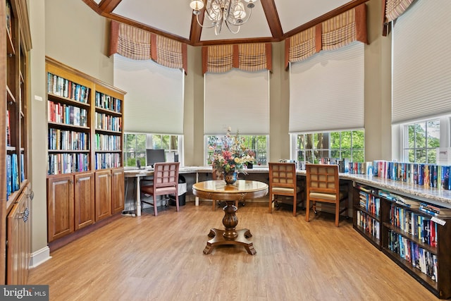 6000 Village Way Unit 308, Upper Chichester, PA 19061 - home office featuring a high ceiling, a chandelier, and light wood-type flooring