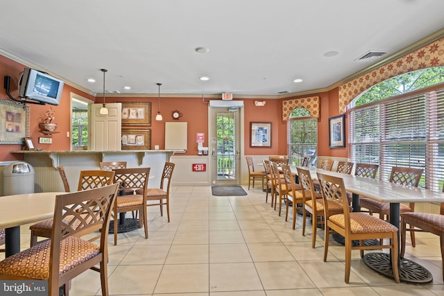 6000 Village Way Unit 308, Upper Chichester, PA 19061 - dining space with ornamental molding, light tile patterned floors, and recessed lighting