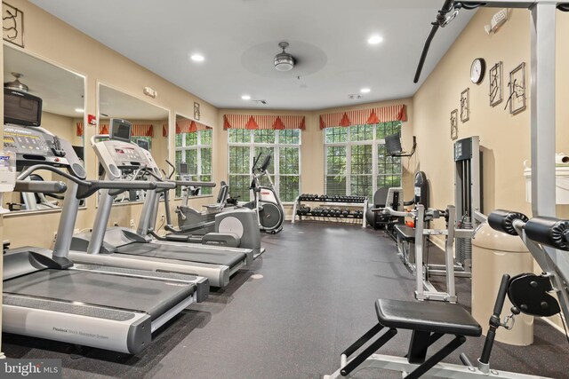6000 Village Way Unit 308, Upper Chichester, PA 19061 - exercise room featuring recessed lighting and ceiling fan