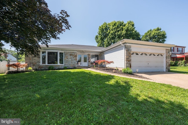 1981 Greentree Rd, Cherry Hill, NJ 08003 - ranch-style home featuring french doors, stone siding, a garage, and driveway