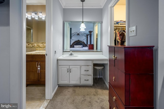 1981 Greentree Rd, Cherry Hill, NJ 08003 - bathroom featuring ornamental molding, vanity, and a walk in closet