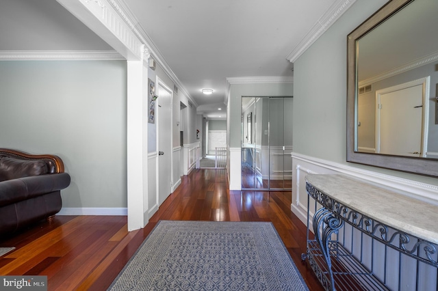 1981 Greentree Rd, Cherry Hill, NJ 08003 - hallway with wood-type flooring, wainscoting, and crown molding