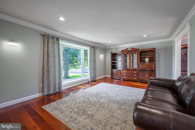 1981 Greentree Rd, Cherry Hill, NJ 08003 - living room with wood finished floors, crown molding, and recessed lighting