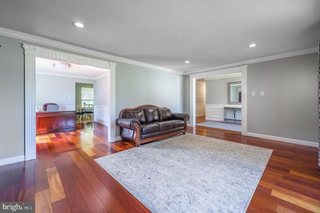 1981 Greentree Rd, Cherry Hill, NJ 08003 - living area with ornamental molding, dark wood finished floors, radiator, and recessed lighting