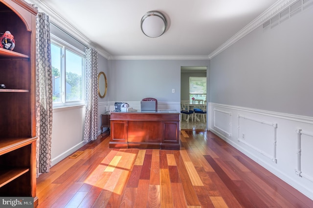 1981 Greentree Rd, Cherry Hill, NJ 08003 - home office featuring plenty of natural light, hardwood / wood-style floors, wainscoting, and ornamental molding
