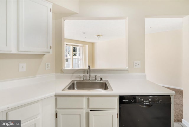 4260 Maple Path Cir Unit 15, Nottingham, MD 21236 - kitchen with black dishwasher, white cabinets, light countertops, and carpet