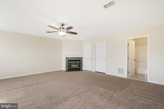 4260 Maple Path Cir Unit 15, Nottingham, MD 21236 - unfurnished living room featuring a ceiling fan, carpet, and a fireplace
