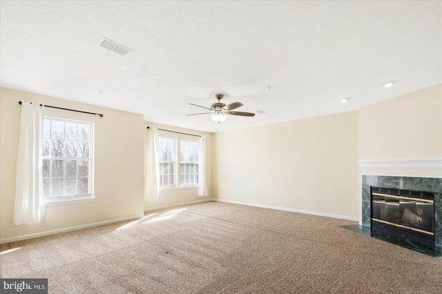 4260 Maple Path Cir Unit 15, Nottingham, MD 21236 - unfurnished living room with a fireplace, carpet floors, and ceiling fan