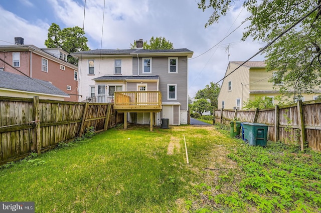 3704 Frankford Ave, Baltimore, MD 21206 - rear view of house featuring a wooden deck, a fenced backyard, and a chimney