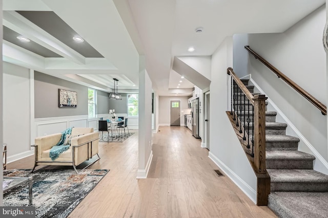 3704 Frankford Ave, Baltimore, MD 21206 - entryway with light wood-type flooring, stairway, and recessed lighting