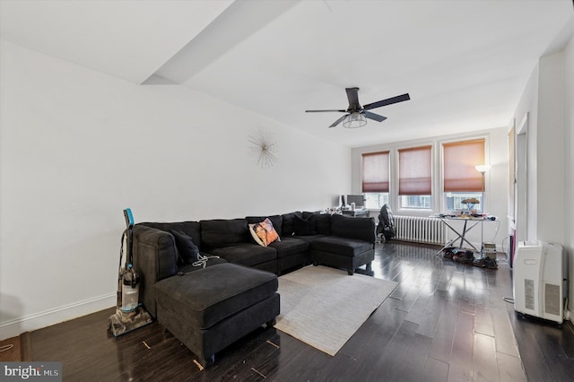 2467 79th Ave, Philadelphia, PA 19150 - living area featuring radiator heating unit, a ceiling fan, and dark wood-style floors