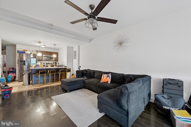 2467 79th Ave, Philadelphia, PA 19150 - living area with ceiling fan and wood finished floors