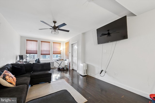 2467 79th Ave, Philadelphia, PA 19150 - living room featuring radiator heating unit, ceiling fan, and wood finished floors