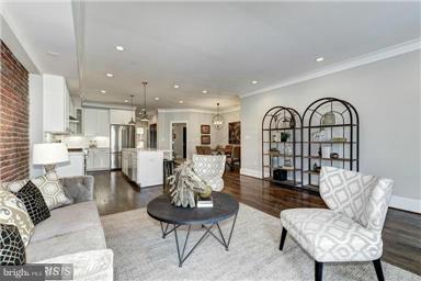 3624 10th St NW Unit 4, Washington, DC 20010 - living area with wood finished floors, crown molding, and recessed lighting