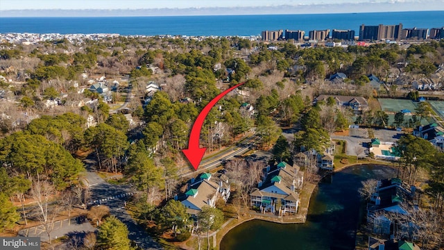 39334 Tall Pines Ct Unit 15001, Bethany Beach, DE 19930 - aerial overview of property's location featuring a nearby body of water and a tree filled landscape