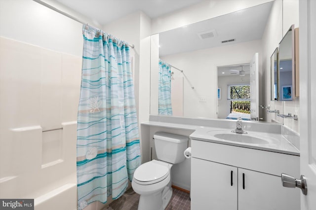 39334 Tall Pines Ct Unit 15001, Bethany Beach, DE 19930 - full bathroom with vanity, shower / bath combination with curtain, and ceiling fan