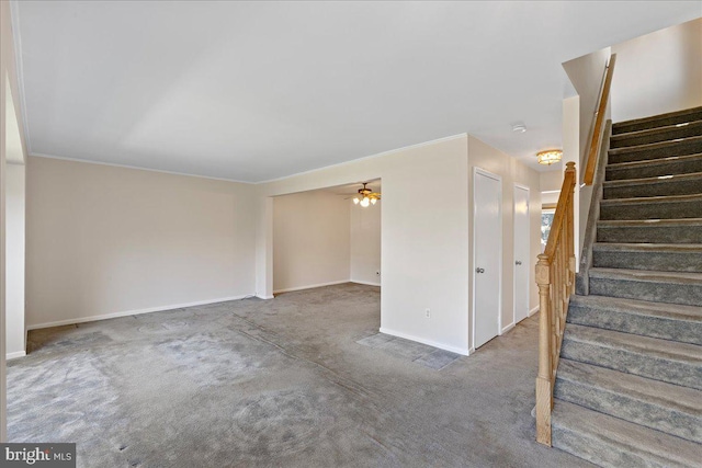 206 Canterbury Ct, Hightstown, NJ 08520 - unfurnished living room with stairs, carpet floors, and ceiling fan