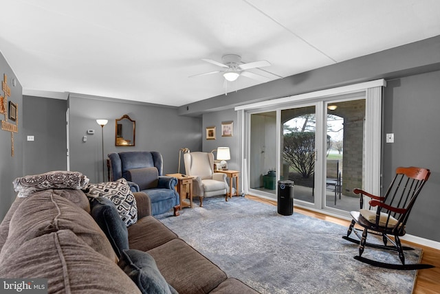 501 N Bethlehem Pike Unit 14-Q, Ambler, PA 19002 - living room featuring a ceiling fan and wood finished floors