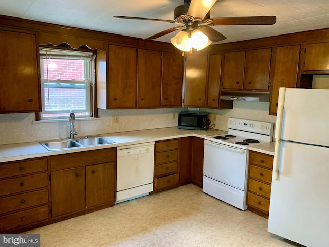 3019 Old Rte 22, Hamburg, PA 19526 - kitchen featuring white appliances, under cabinet range hood, light countertops, and ceiling fan