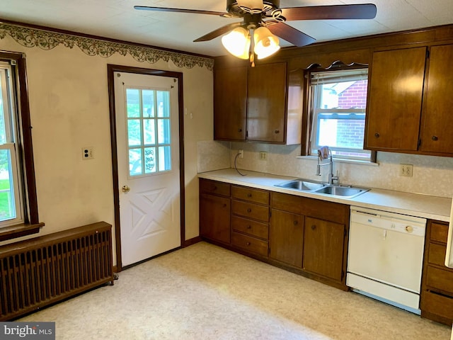 3019 Old Rte 22, Hamburg, PA 19526 - kitchen with dishwasher, radiator, light countertops, tasteful backsplash, and ceiling fan