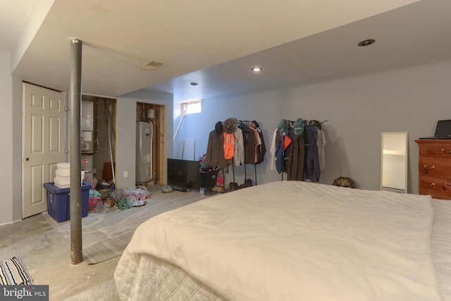 206 Lighthouse Dr, Jonestown, PA 17038 - bedroom featuring water heater, concrete flooring, and recessed lighting