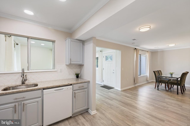 3533 Fitzhugh Ln Unit 77-A, Silver Spring, MD 20906 - kitchen with dishwasher, gray cabinetry, crown molding, tasteful backsplash, and recessed lighting
